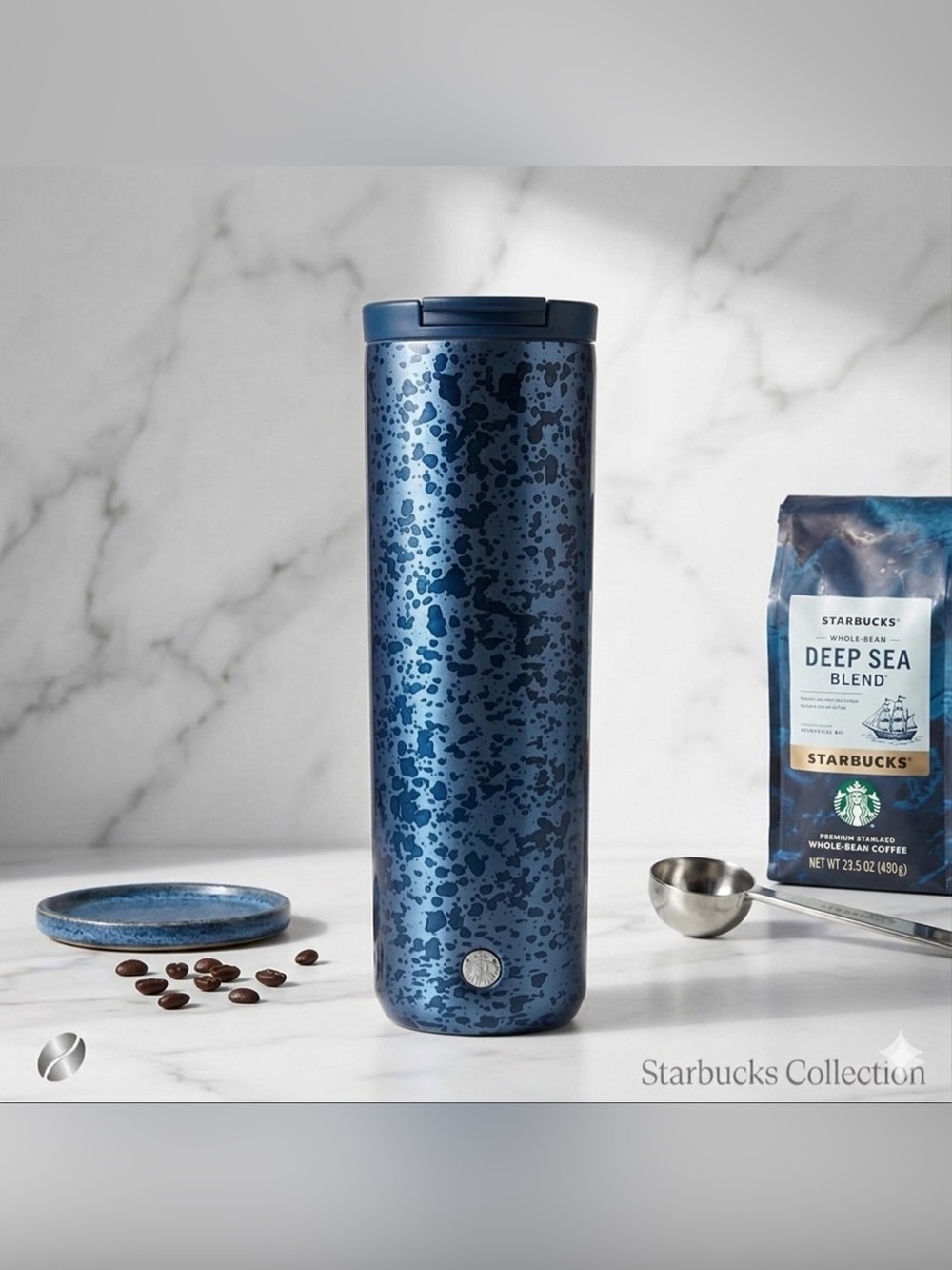 Starbucks 20oz Blue Speckled Stainless Steel Tumbler Rare Metallic Finish Venti